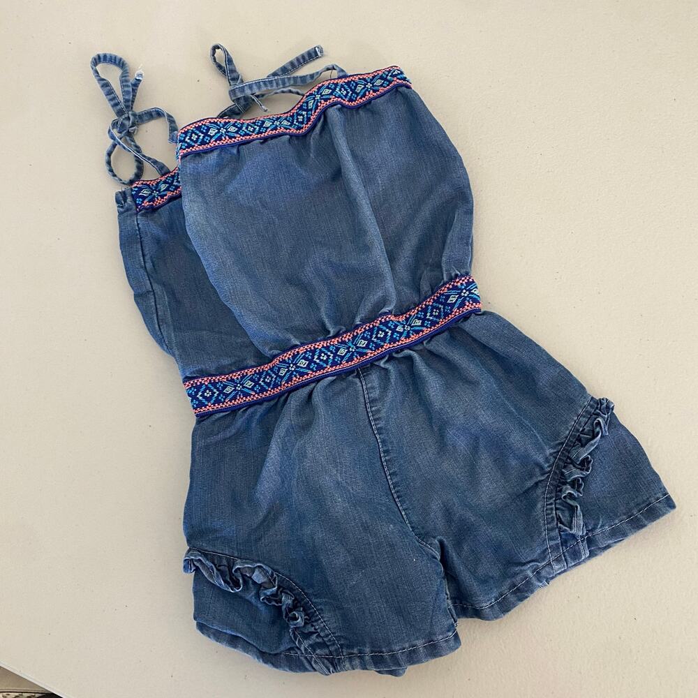 Vintage Limited Too Baby Toddler Girls Y2K Denim Chambray Shorts Romper 18M
